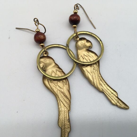 Lot Bird Earrings Cloisonne Enamel Gold Tone Peacock  Parrot Whimsical Catbird - Picture 8 of 10